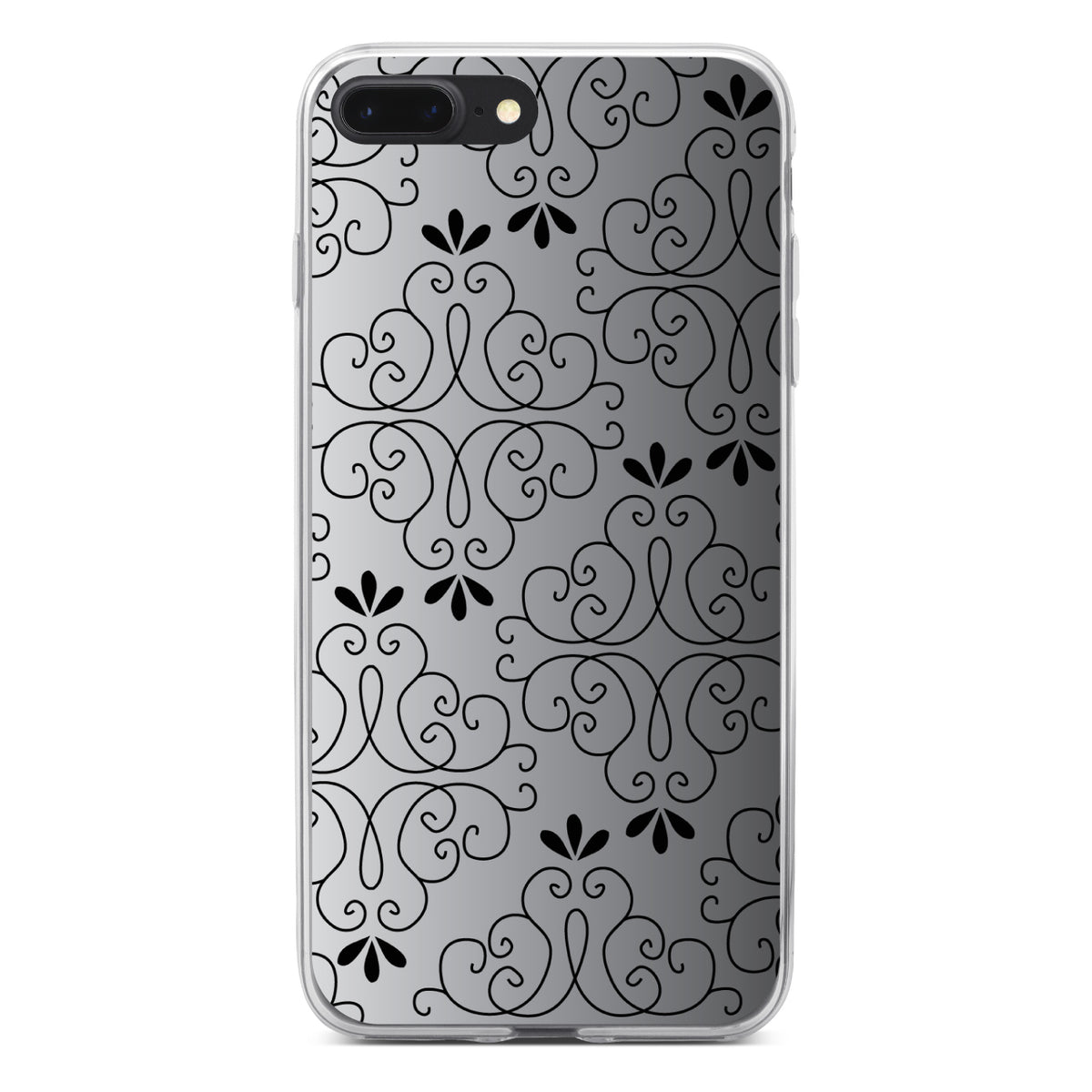 Black White Fade Black Floral Pattern Clear Shockproof iPhone Case, view 6