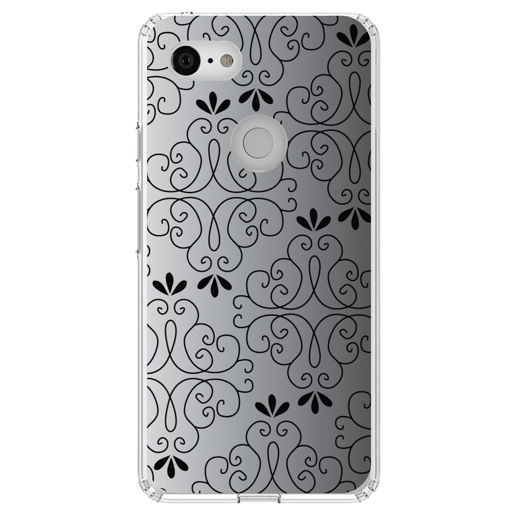 Black White Fade Black Floral Pattern Clear Shockproof iPhone Case, view 22