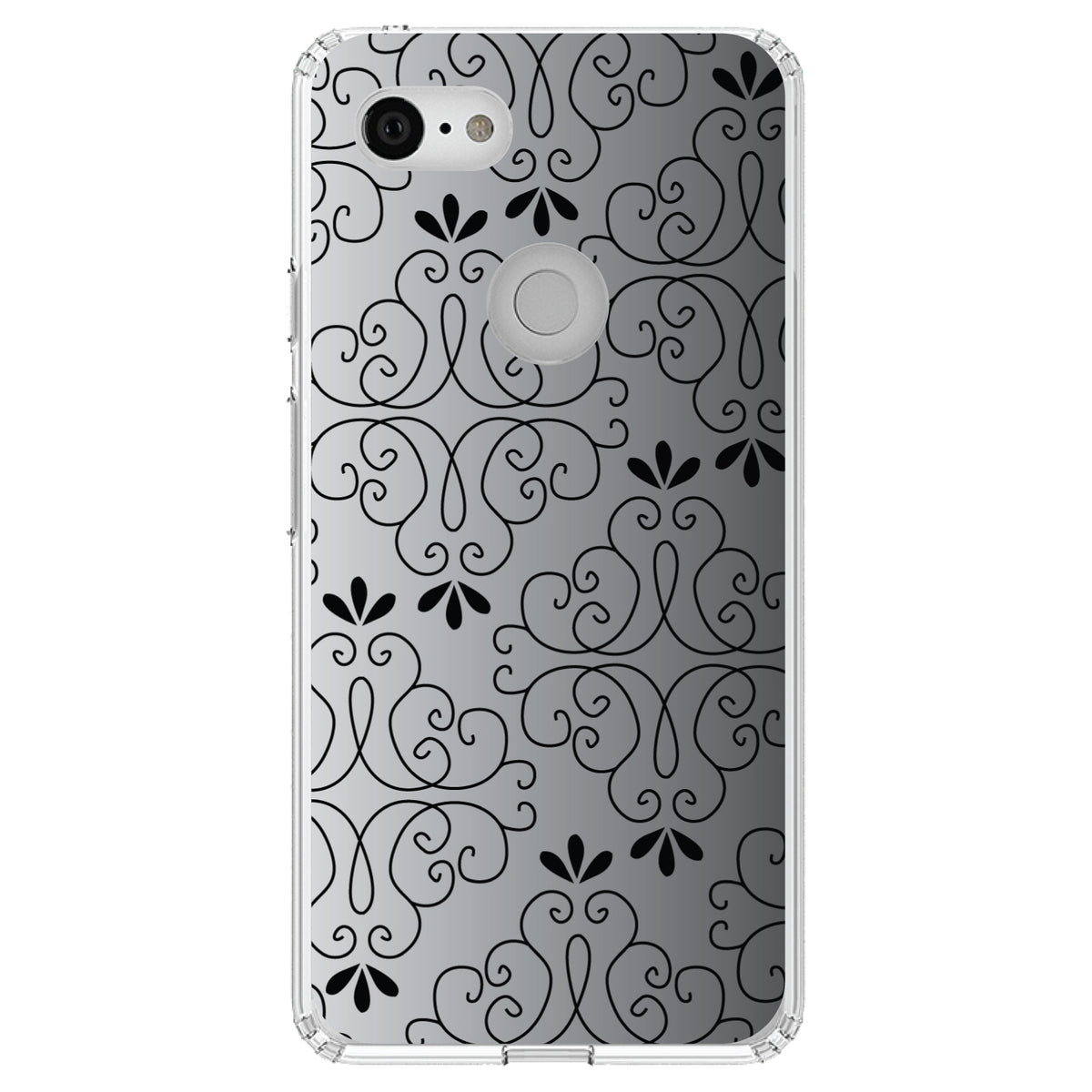 Black White Fade Black Floral Pattern Clear Shockproof iPhone Case, view 22