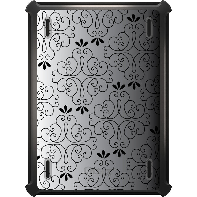 DistinctInk™ OtterBox Defender Series Case for Apple iPad / iPad Pro / iPad Air / iPad Mini - Black White Fade Black Floral Pattern