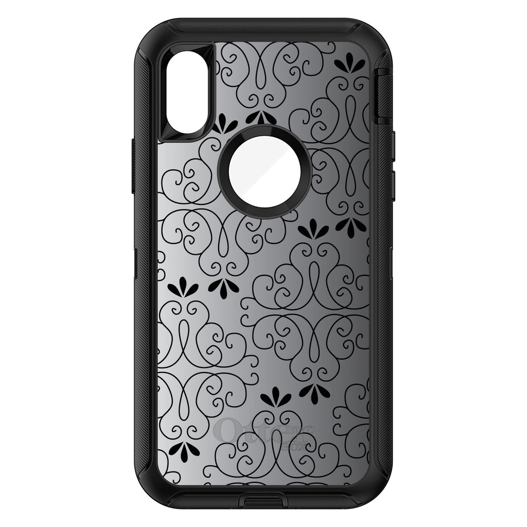 Black White Fade Black Floral Pattern OtterBox Defender Case for iPhone & Galaxy, view 3