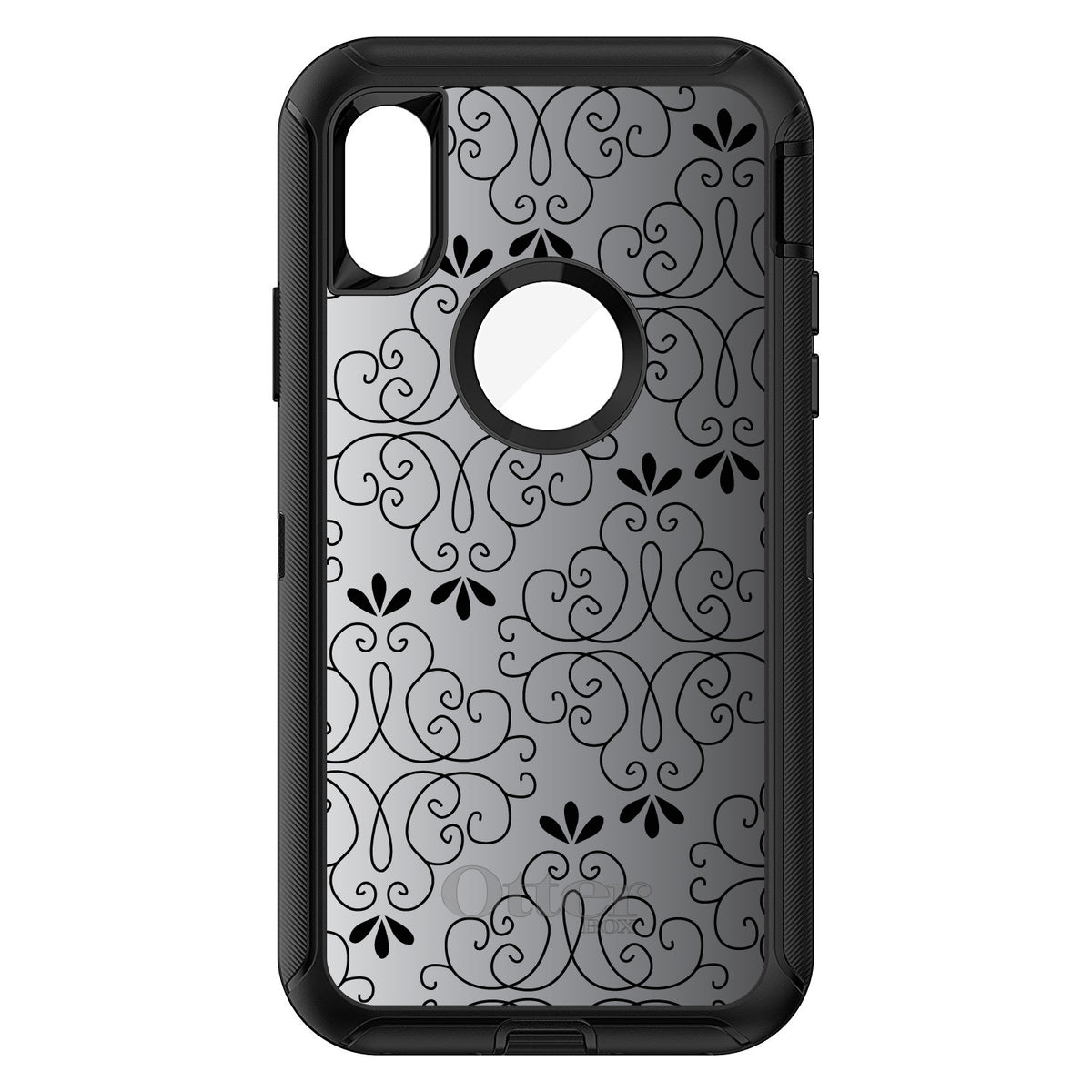 Black White Fade Black Floral Pattern OtterBox Defender Case for iPhone & Galaxy, view 3