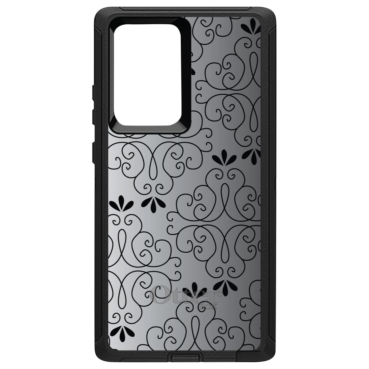 Black White Fade Black Floral Pattern OtterBox Defender Case for iPhone & Galaxy, view 13