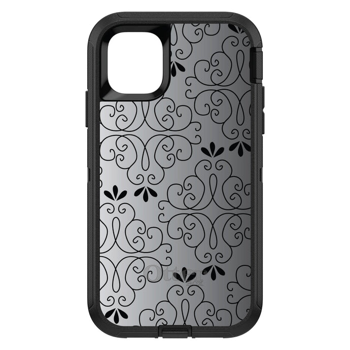 DistinctInk™ OtterBox Defender Series Case for Apple iPhone / Samsung Galaxy / Google Pixel - Black White Fade Black Floral Pattern