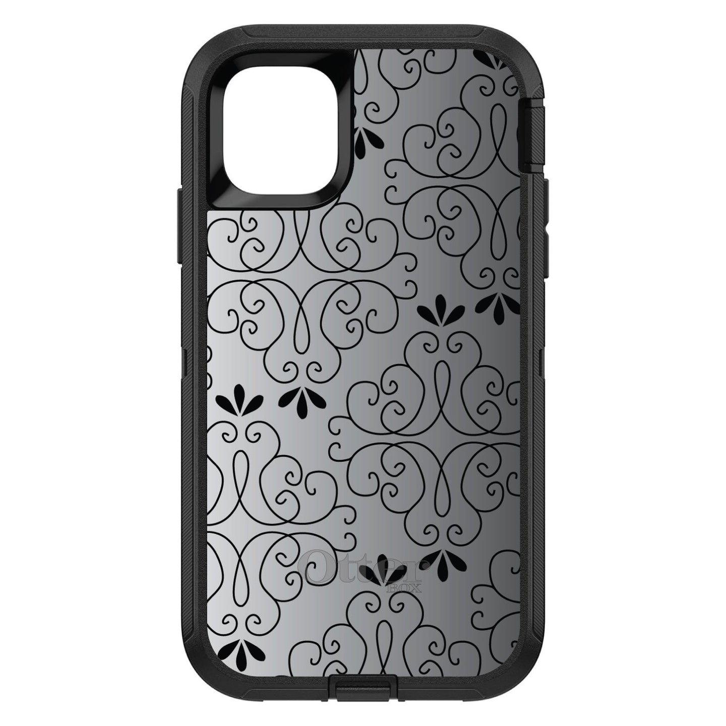 DistinctInk™ OtterBox Defender Series Case for Apple iPhone / Samsung Galaxy / Google Pixel - Black White Fade Black Floral Pattern