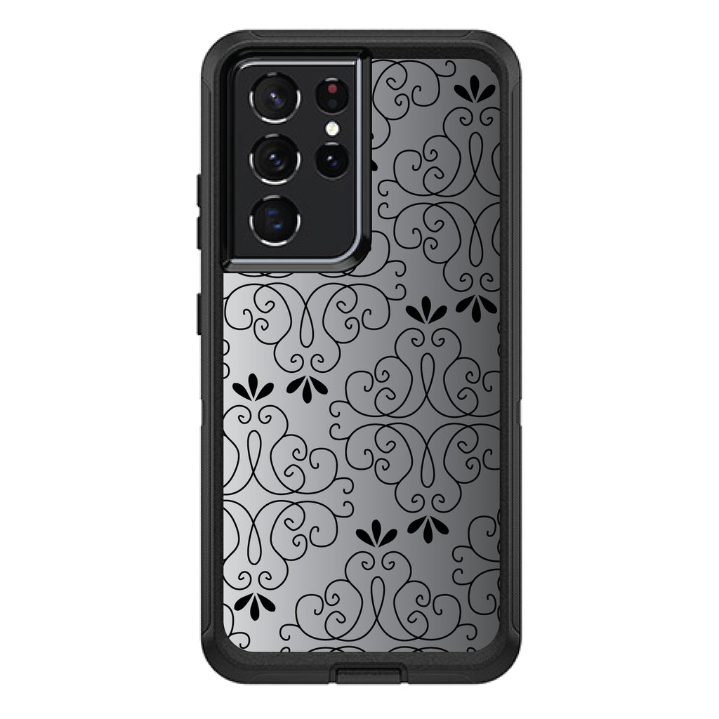 Black White Fade Black Floral Pattern OtterBox Defender Case for iPhone & Galaxy, view 7