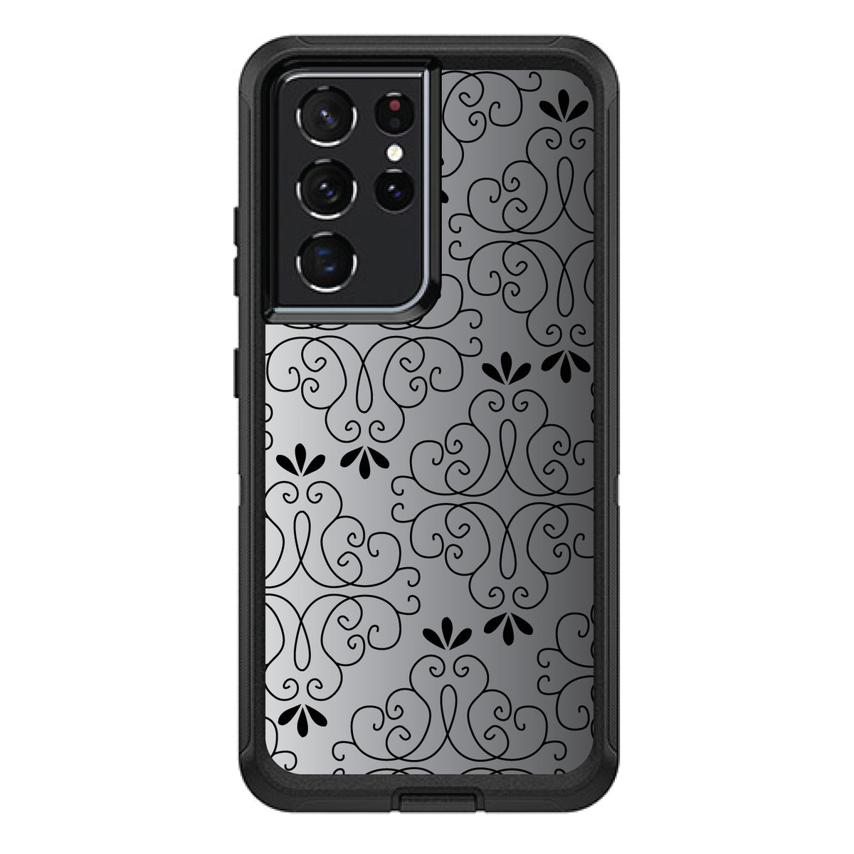 Black White Fade Black Floral Pattern OtterBox Defender Case for iPhone & Galaxy, view 7