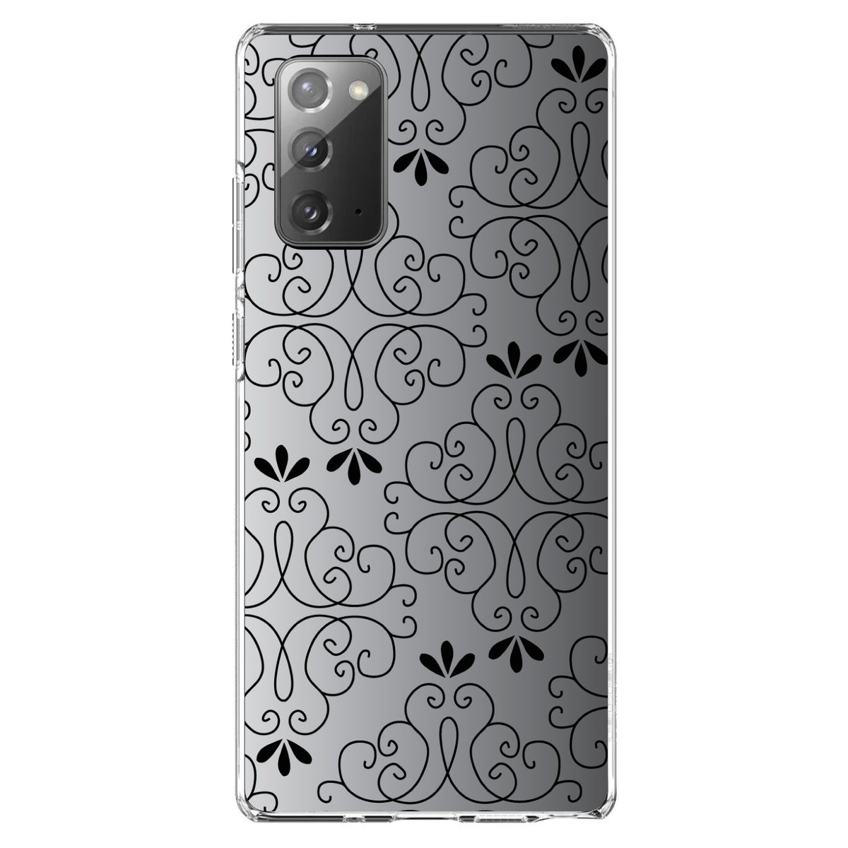 Black White Fade Black Floral Pattern Clear Shockproof iPhone Case, view 8