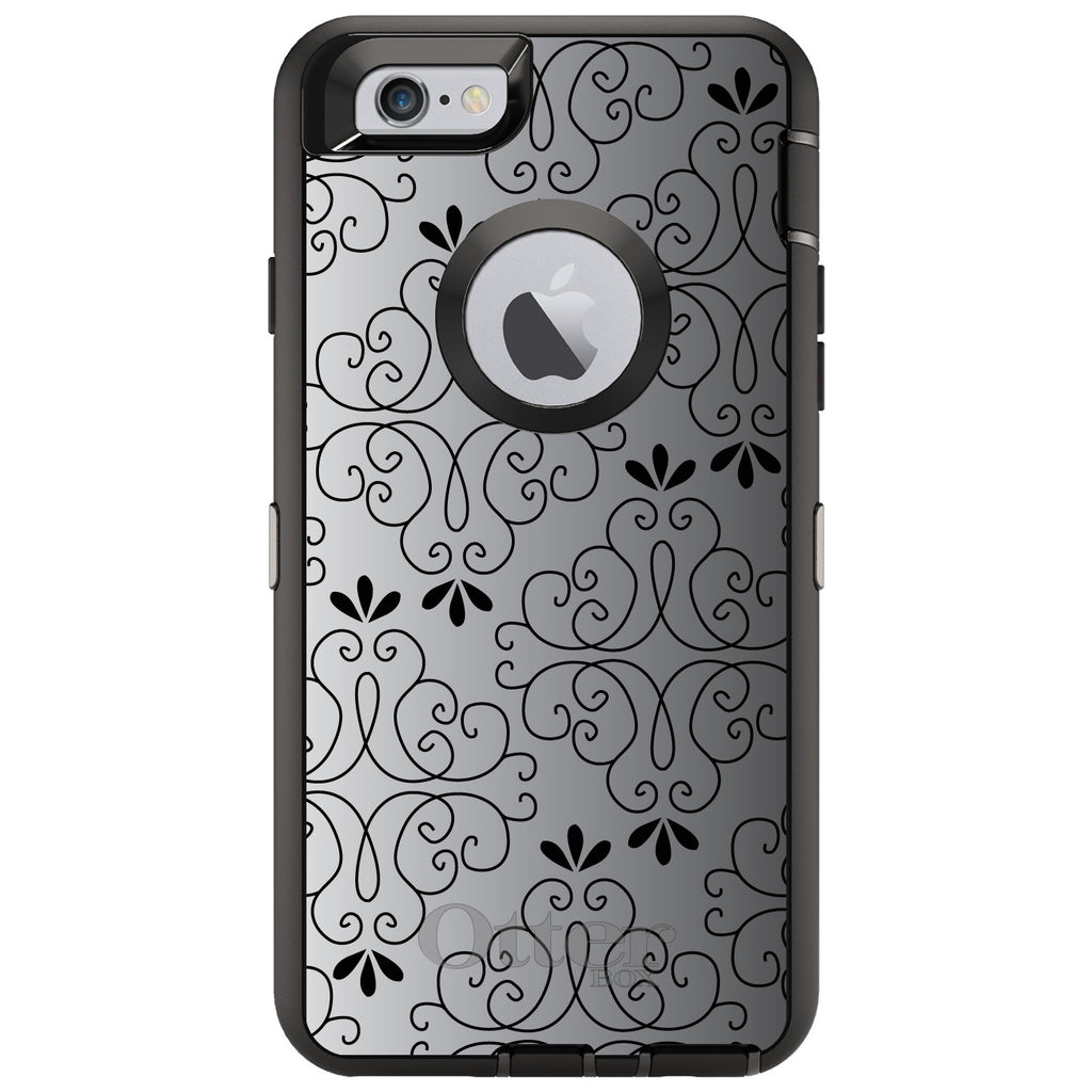 Black White Fade Black Floral Pattern OtterBox Defender Case for iPhone & Galaxy, view 4