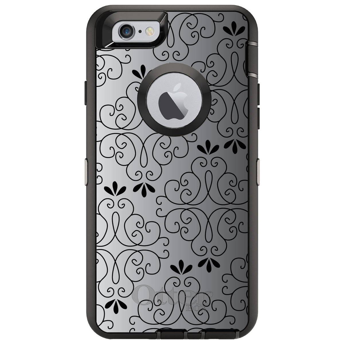 Black White Fade Black Floral Pattern OtterBox Defender Case for iPhone & Galaxy, view 4