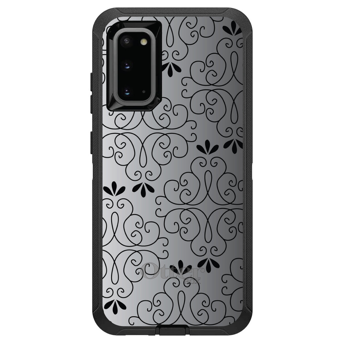 Black White Fade Black Floral Pattern OtterBox Defender Case for iPhone & Galaxy, view 8