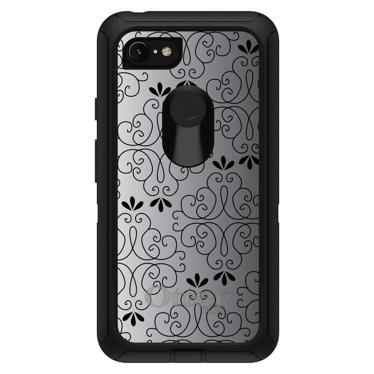 Black White Fade Black Floral Pattern OtterBox Defender Case for iPhone & Galaxy, view 18