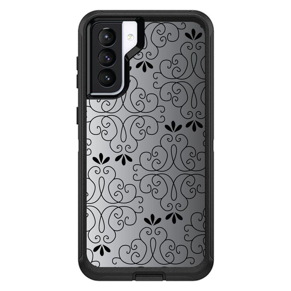 Black White Fade Black Floral Pattern OtterBox Defender Case for iPhone & Galaxy, view 6
