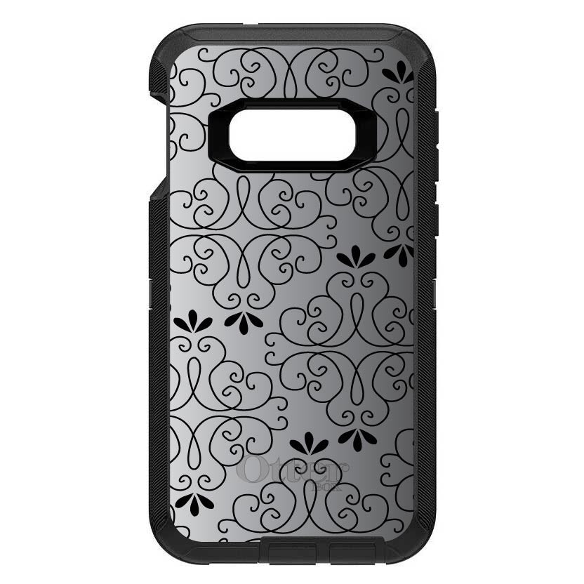 Black White Fade Black Floral Pattern OtterBox Defender Case for iPhone & Galaxy, view 10