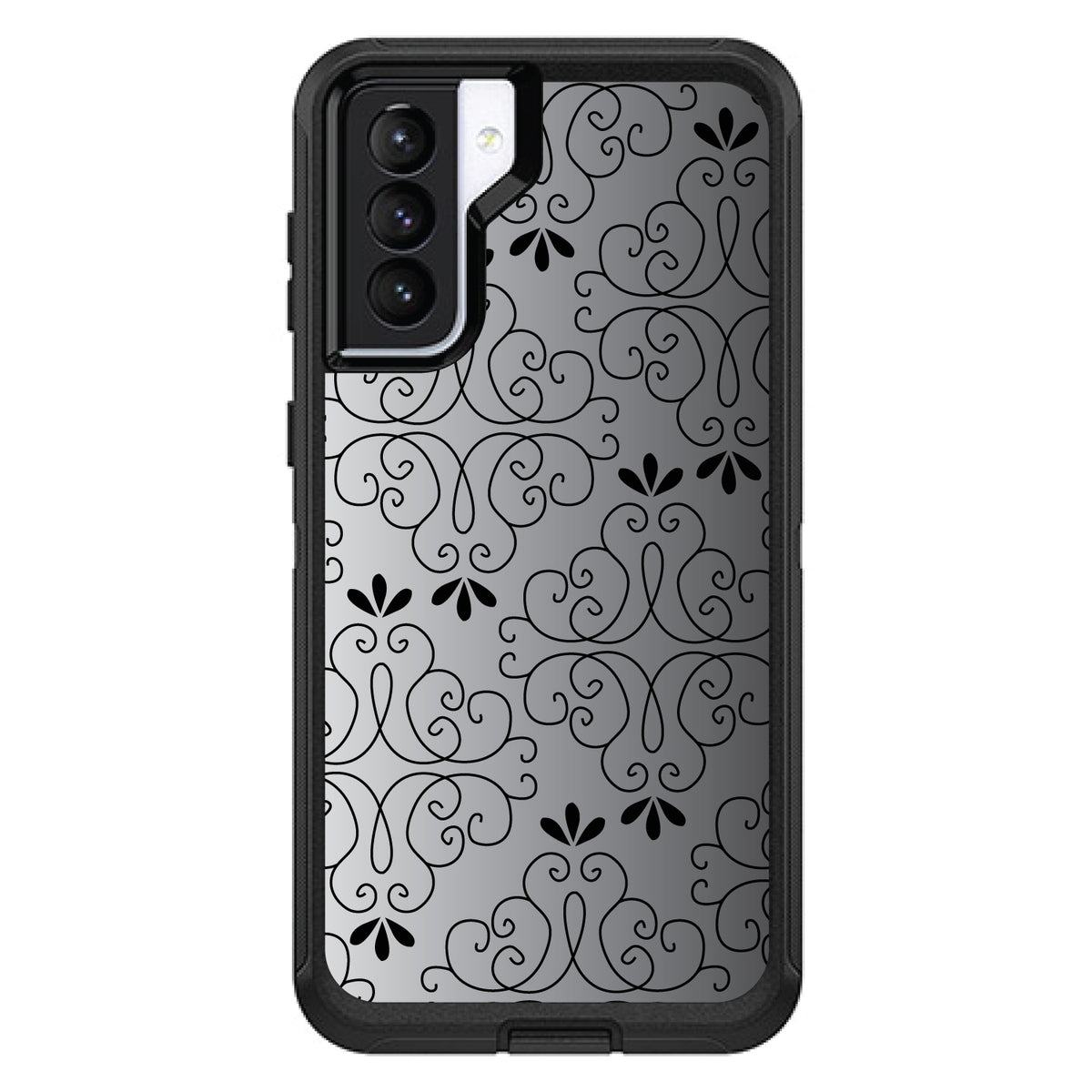 Black White Fade Black Floral Pattern OtterBox Defender Case for iPhone & Galaxy, view 5