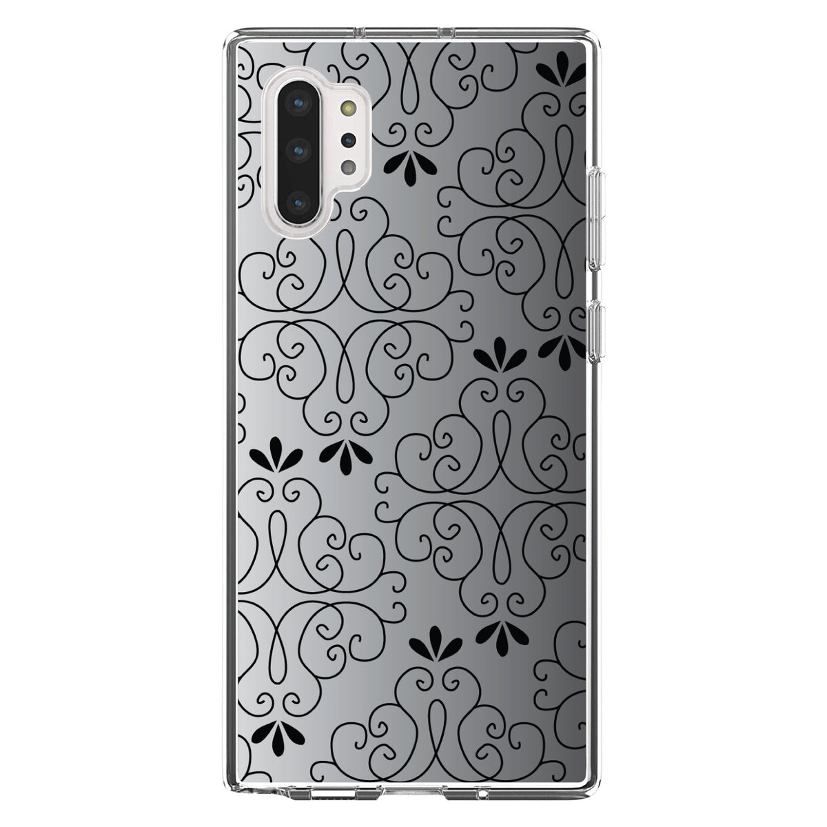 Black White Fade Black Floral Pattern Clear Shockproof iPhone Case, view 10