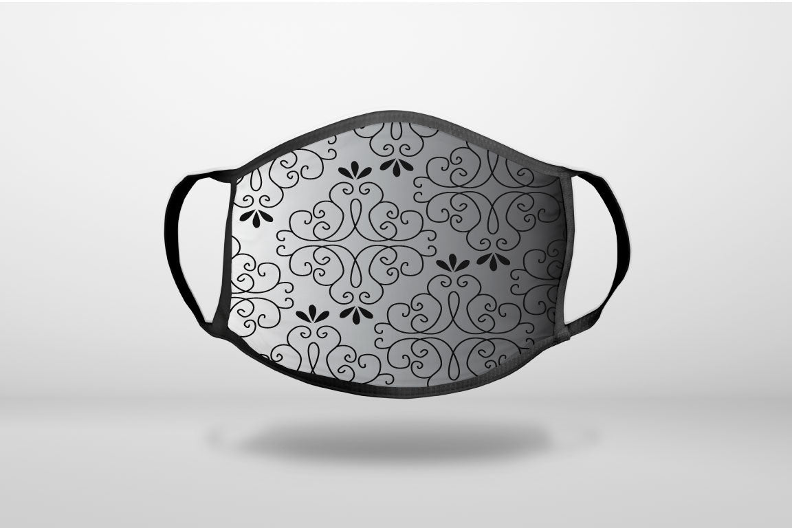 Black White Fade Black Floral Pattern - 3-Ply Reusable Soft Face Mask Covering, Unisex, Cotton Inner Layer