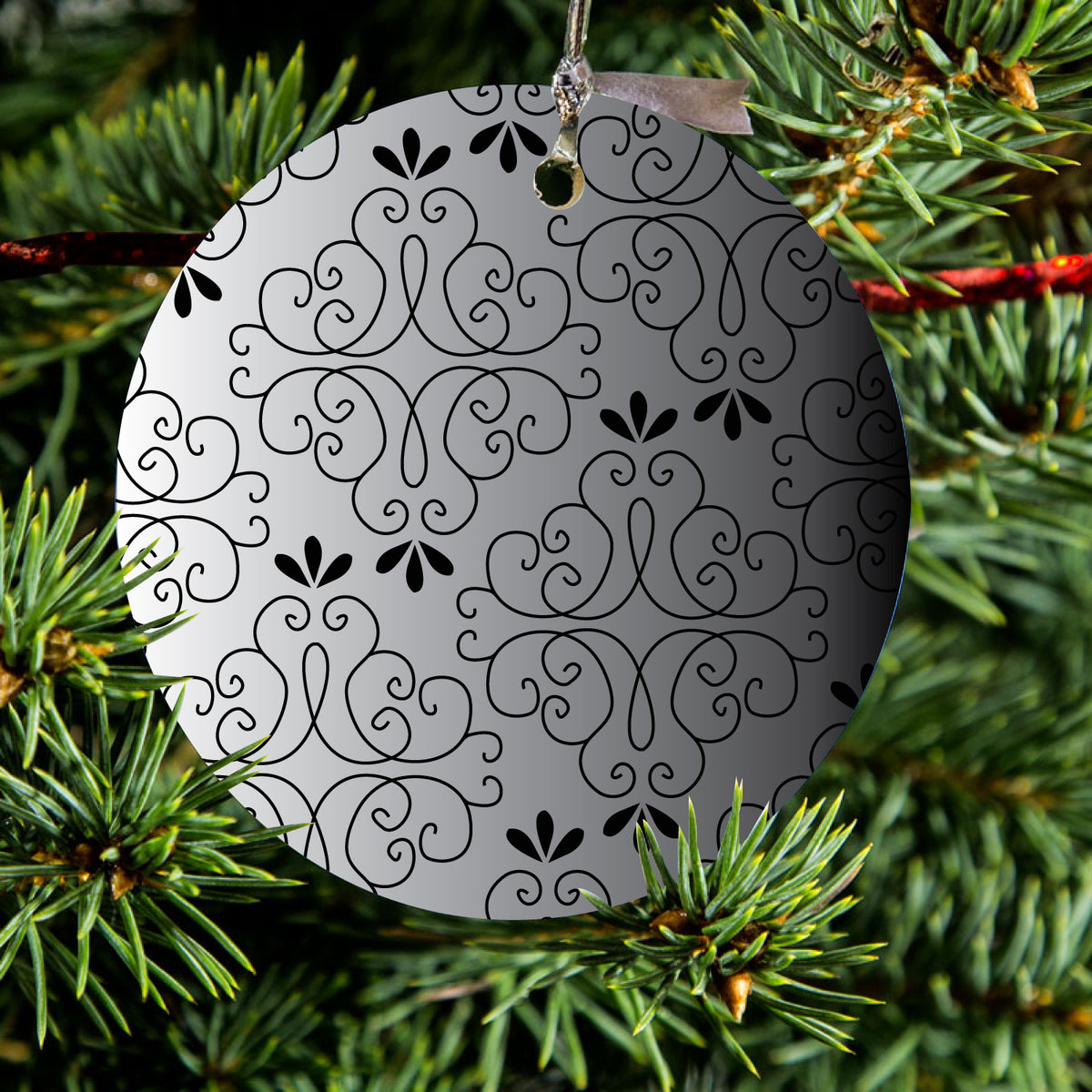 Black White Fade Black Floral Pattern Ceramic Ornament, view 2