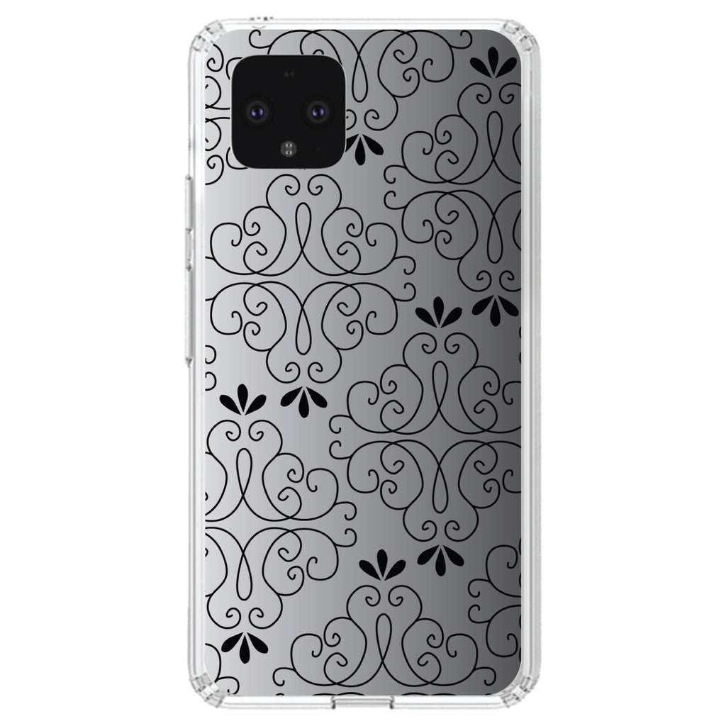 Black White Fade Black Floral Pattern Clear Shockproof iPhone Case, view 24