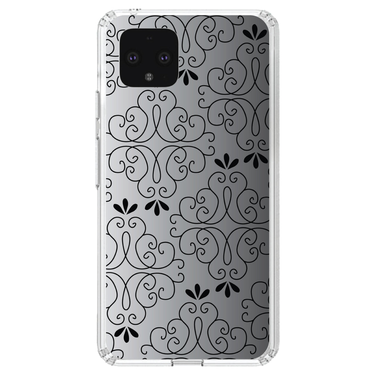 Black White Fade Black Floral Pattern Clear Shockproof iPhone Case, view 24