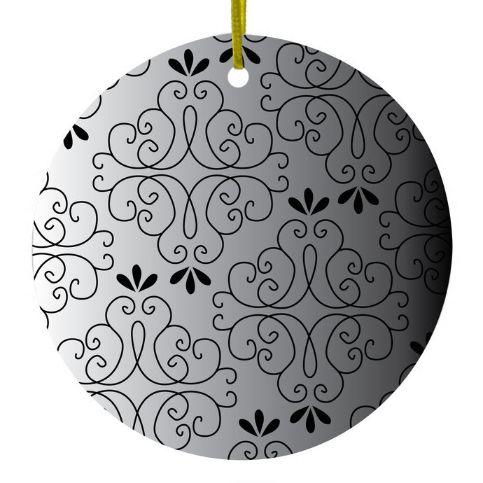 Black White Fade Black Floral Pattern Ceramic Ornament