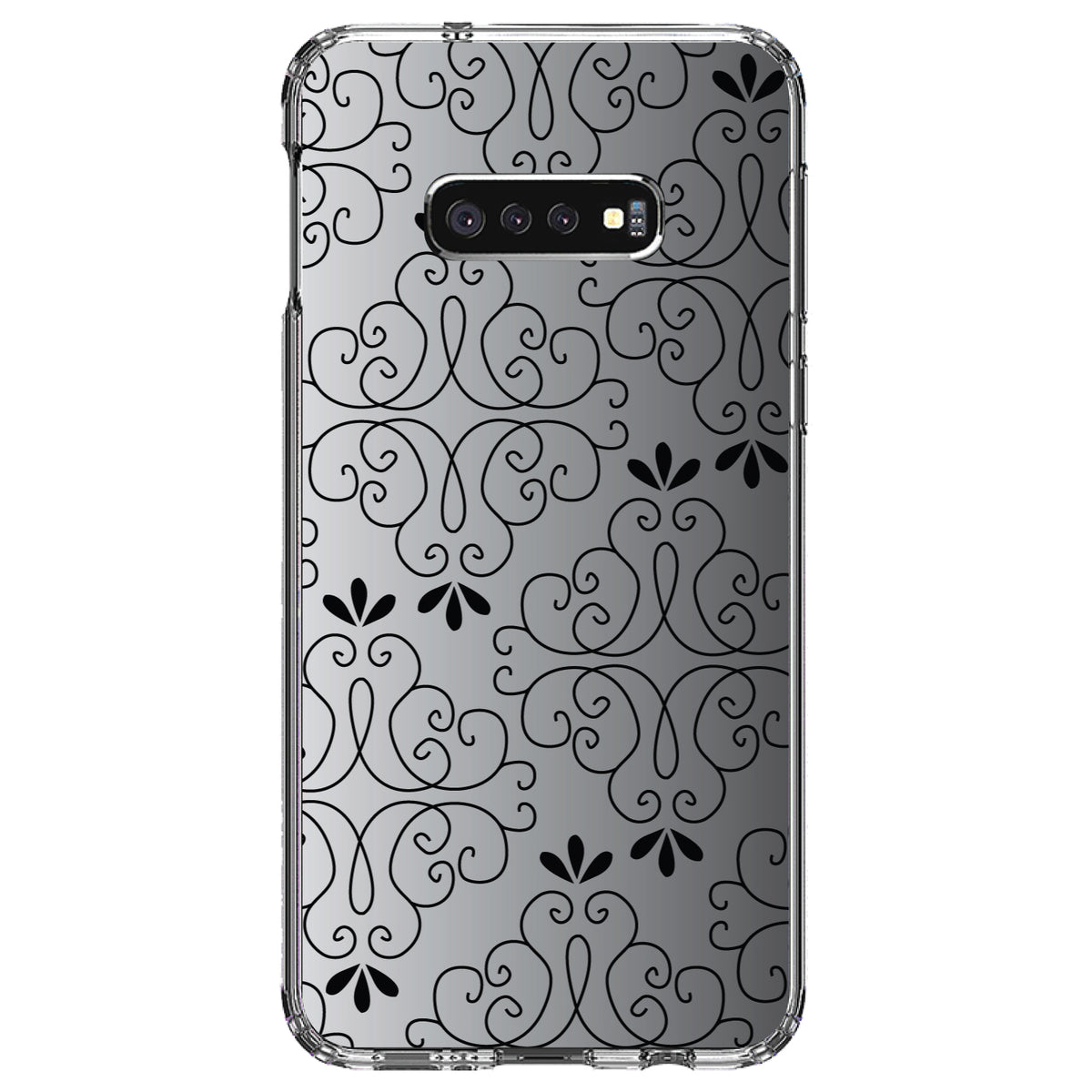 Black White Fade Black Floral Pattern Clear Shockproof iPhone Case, view 18
