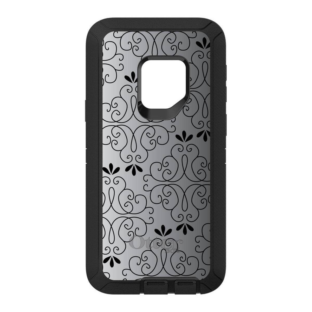 Black White Fade Black Floral Pattern OtterBox Defender Case for iPhone & Galaxy, view 11