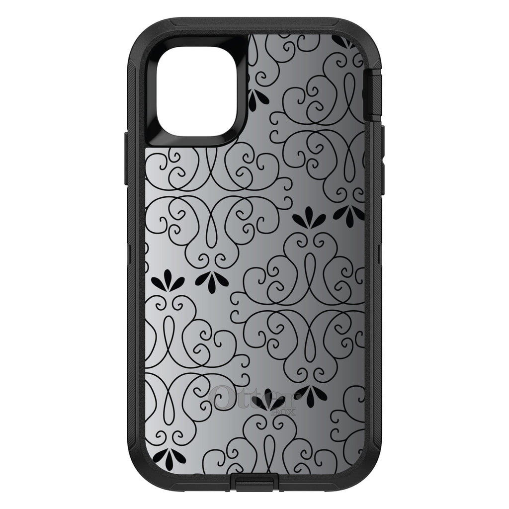 Black White Fade Black Floral Pattern OtterBox Defender Case for iPhone & Galaxy, view 2