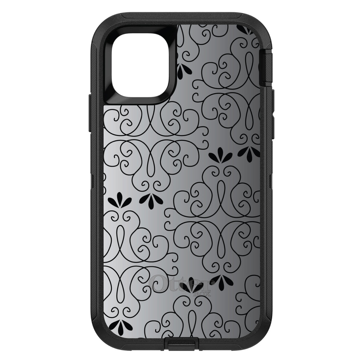 Black White Fade Black Floral Pattern OtterBox Defender Case for iPhone & Galaxy, view 2