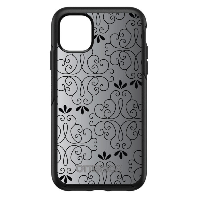 DistinctInk™ OtterBox Symmetry Series Case for Apple iPhone / Samsung Galaxy / Google Pixel - Black White Fade Black Floral Pattern