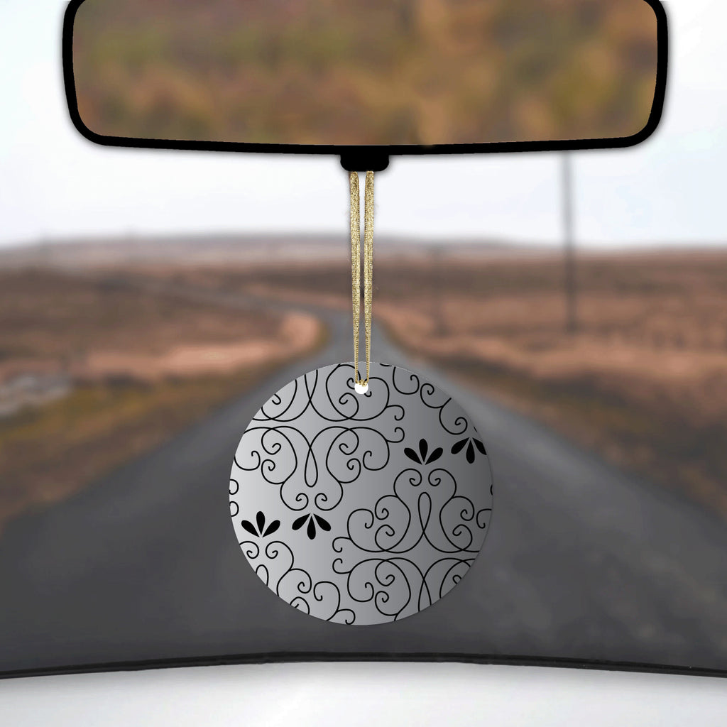 Black White Fade Black Floral Pattern Ceramic Ornament, view 3