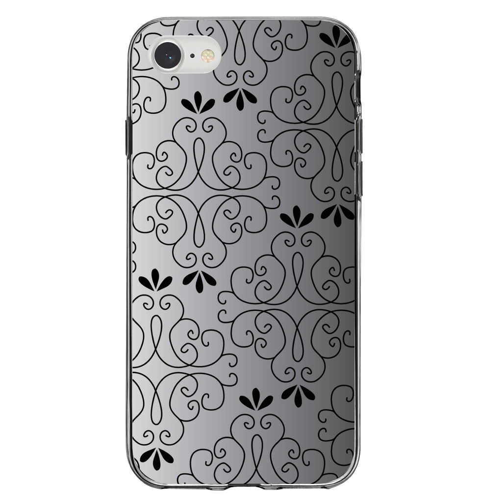 Black White Fade Black Floral Pattern Clear Shockproof iPhone Case, view 5