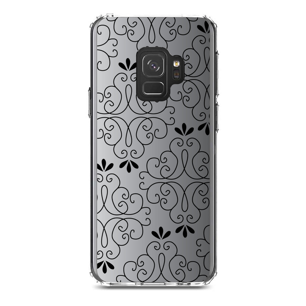 Black White Fade Black Floral Pattern Clear Shockproof iPhone Case, view 19