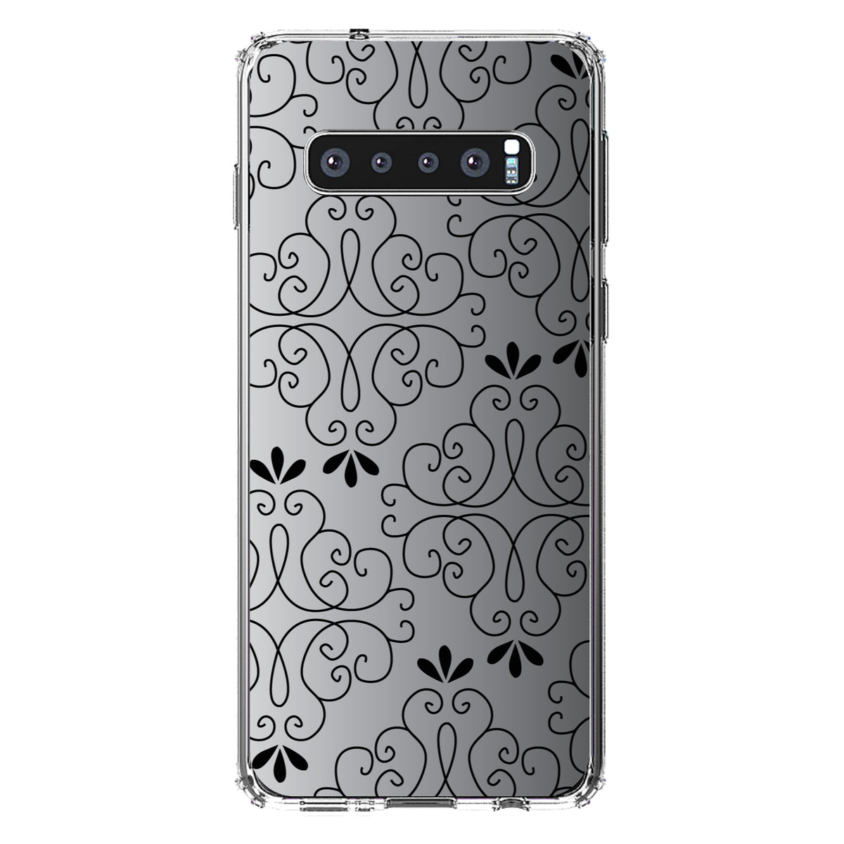 Black White Fade Black Floral Pattern Clear Shockproof iPhone Case, view 16