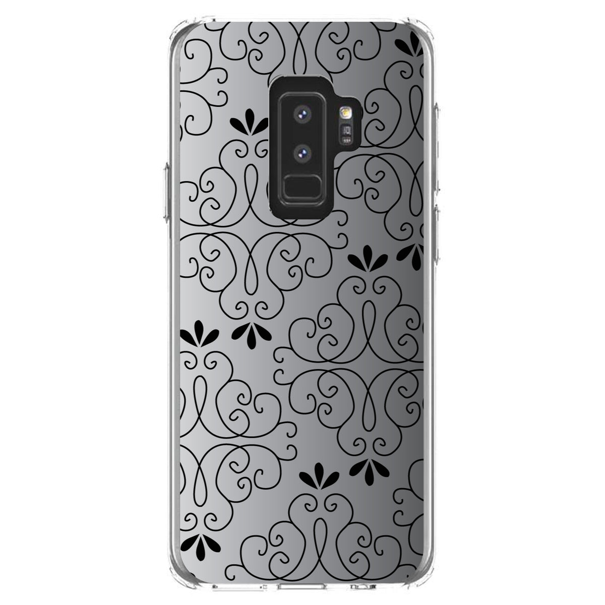 Black White Fade Black Floral Pattern Clear Shockproof iPhone Case, view 20
