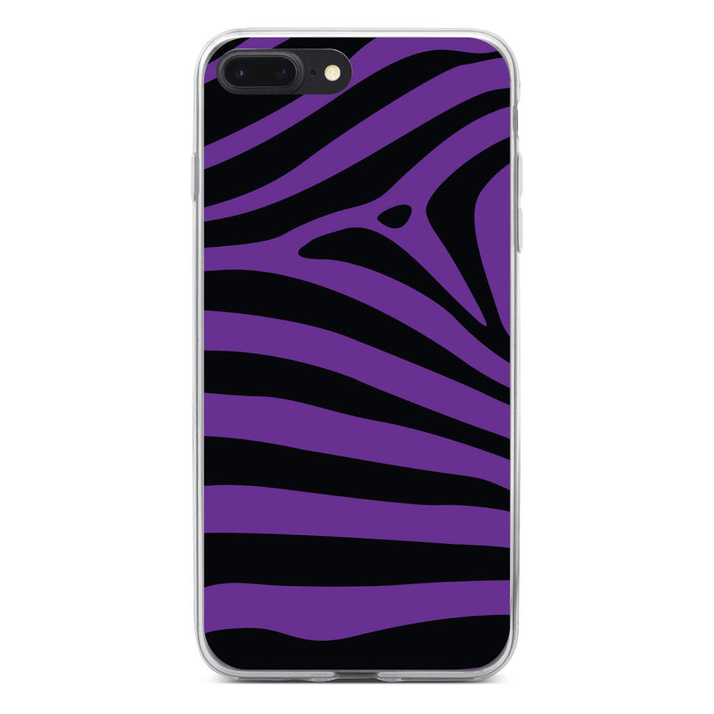 Black Purple Zebra Skin Stripes Clear Shockproof iPhone Case, view 6