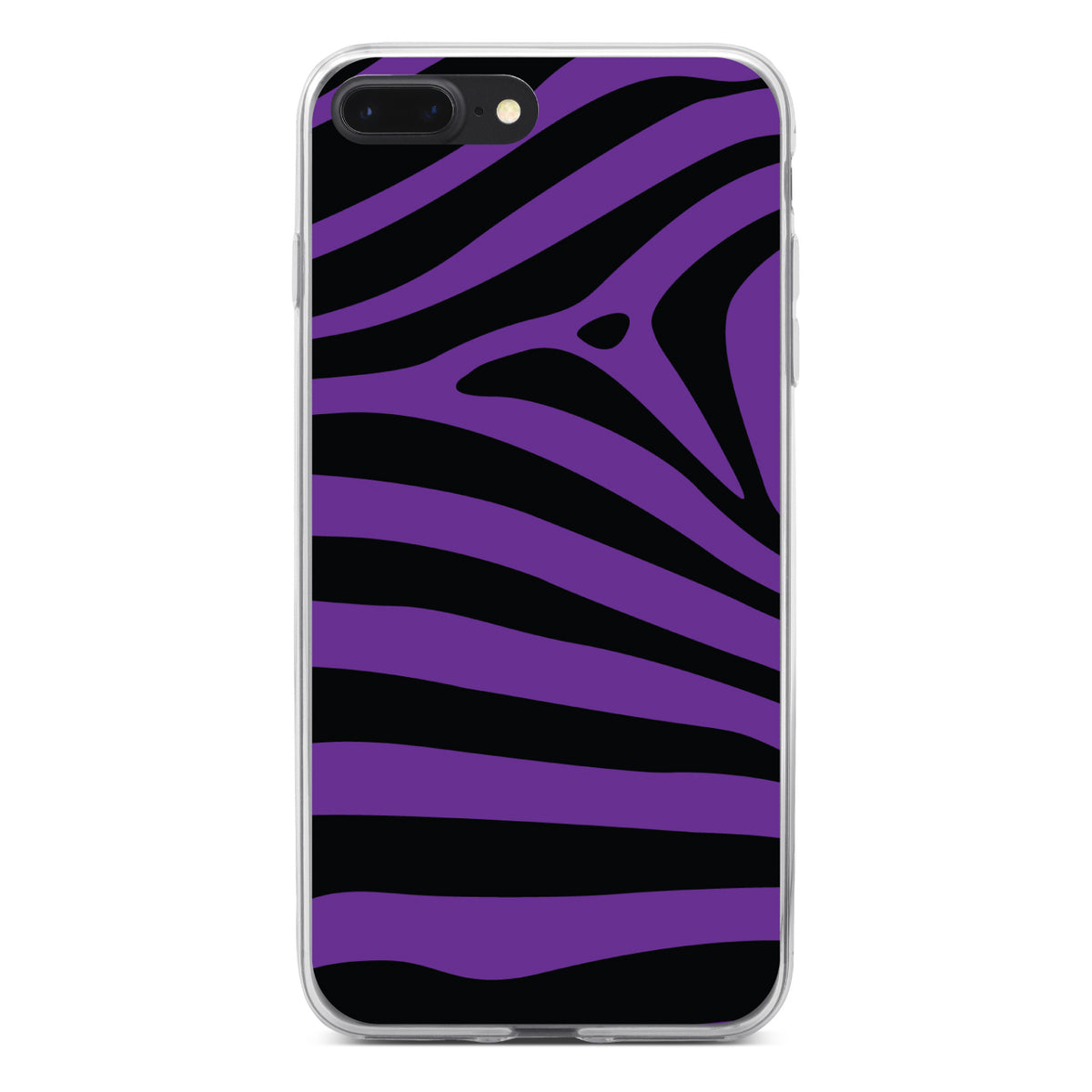 Black Purple Zebra Skin Stripes Clear Shockproof iPhone Case, view 6