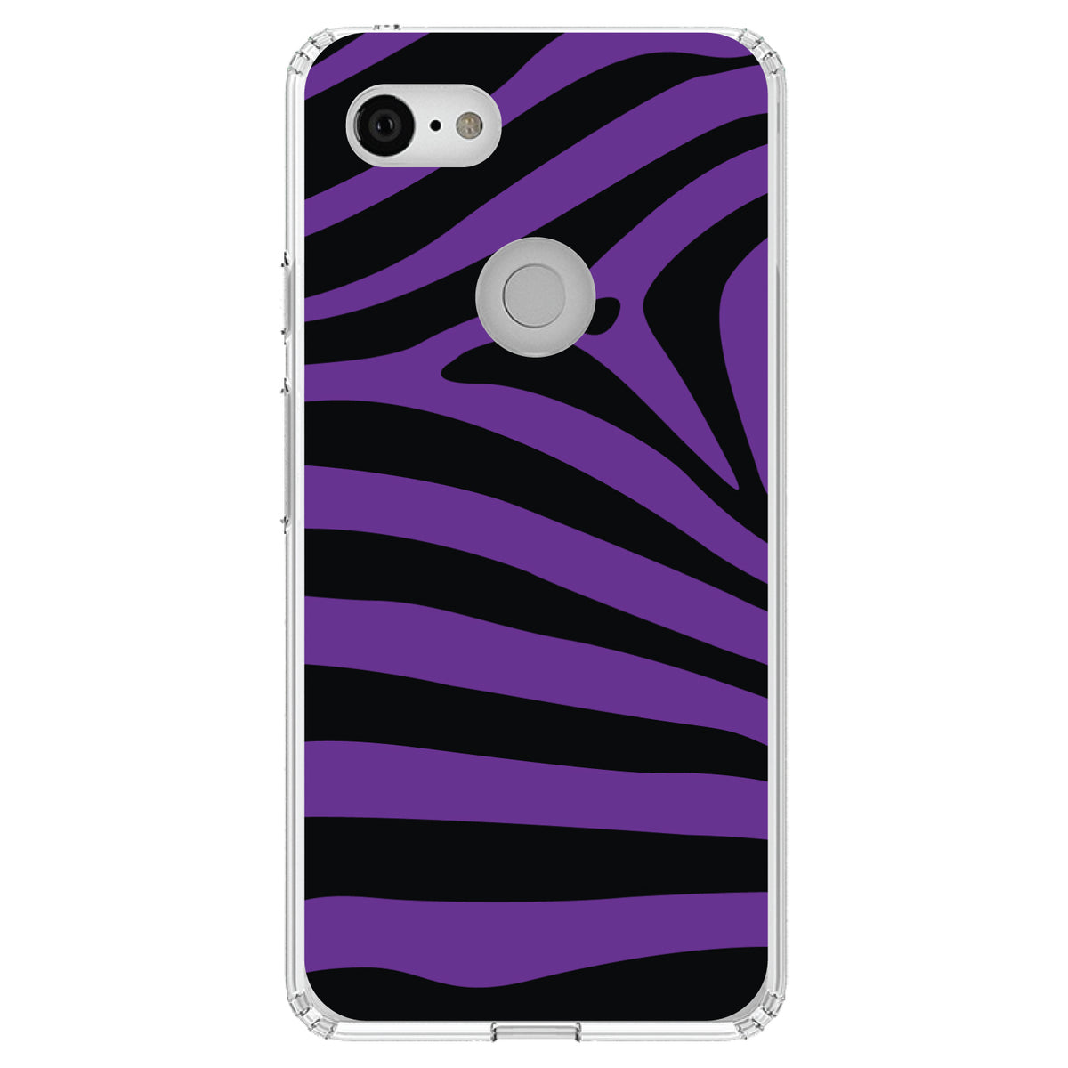 Black Purple Zebra Skin Stripes Clear Shockproof iPhone Case, view 21