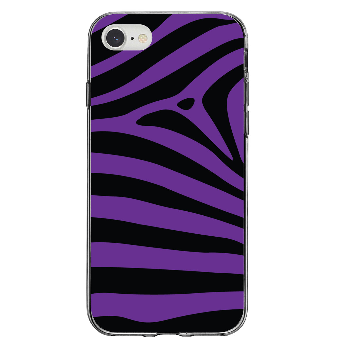 Black Purple Zebra Skin Stripes Clear Shockproof iPhone Case, view 5