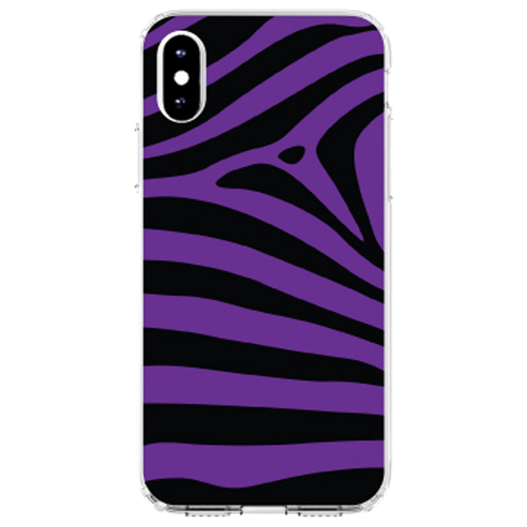 Black Purple Zebra Skin Stripes Clear Shockproof iPhone Case, view 4
