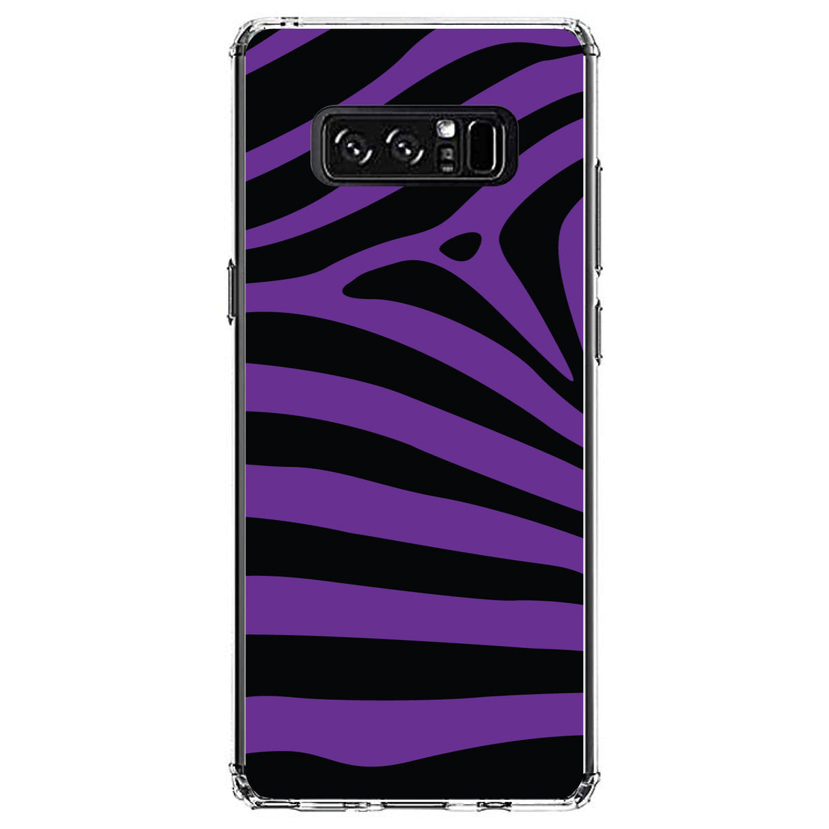 Black Purple Zebra Skin Stripes Clear Shockproof iPhone Case, view 12