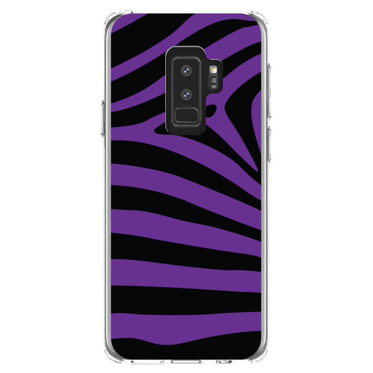 Black Purple Zebra Skin Stripes Clear Shockproof iPhone Case, view 20