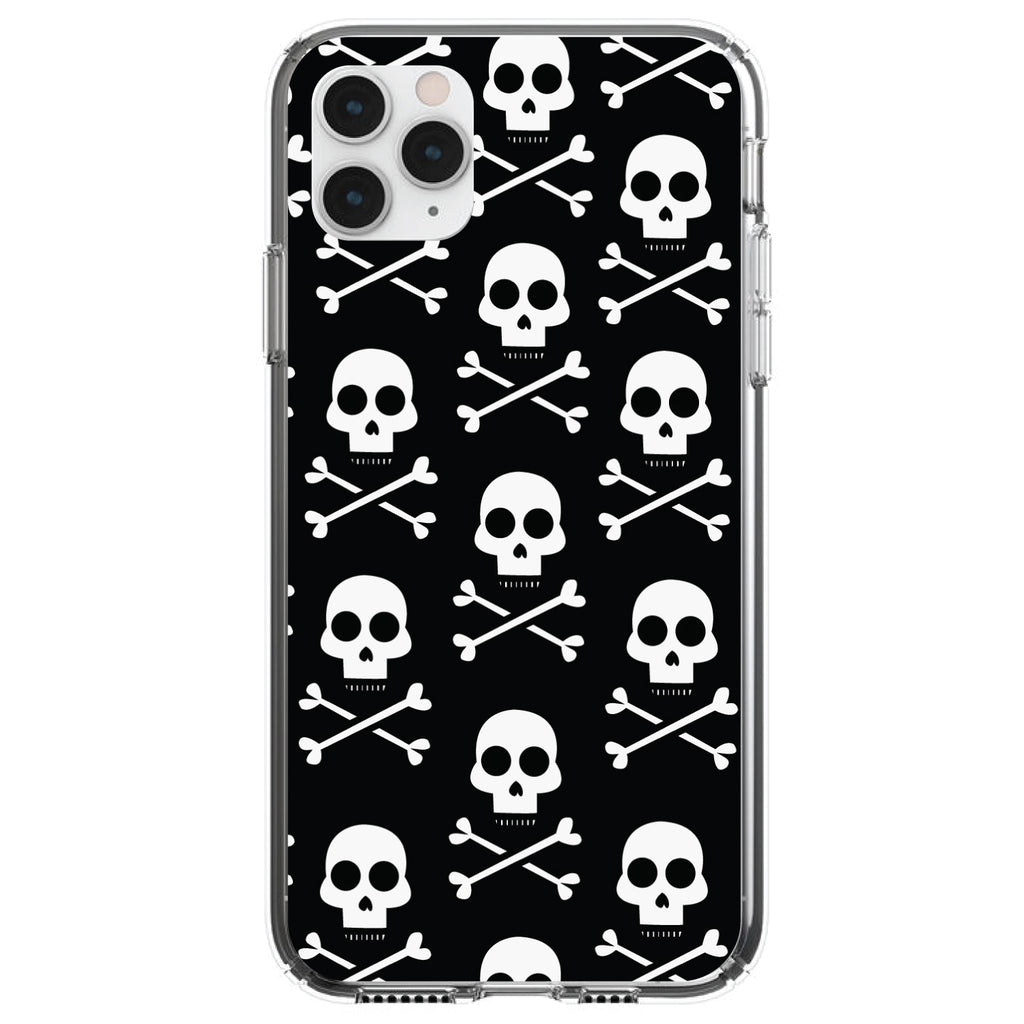 Black White Skulls Pattern Clear Shockproof iPhone Case