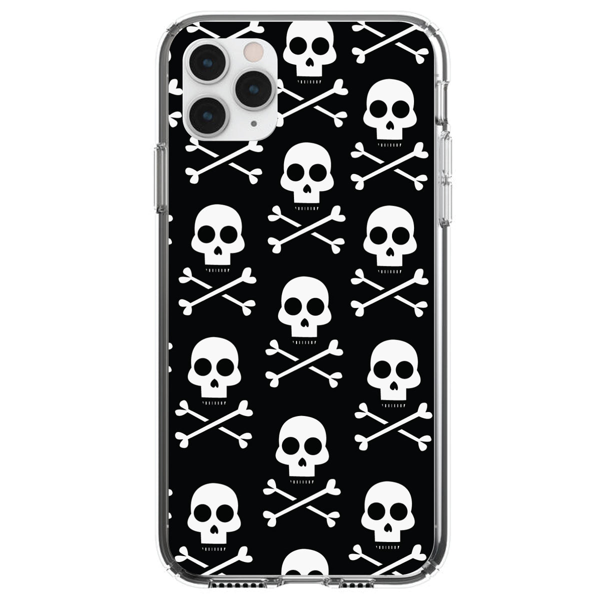 Black White Skulls Pattern Clear Shockproof iPhone Case