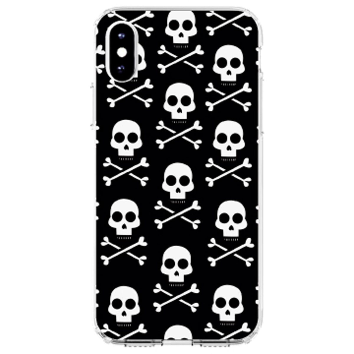 Black White Skulls Pattern Clear Shockproof iPhone Case, view 3