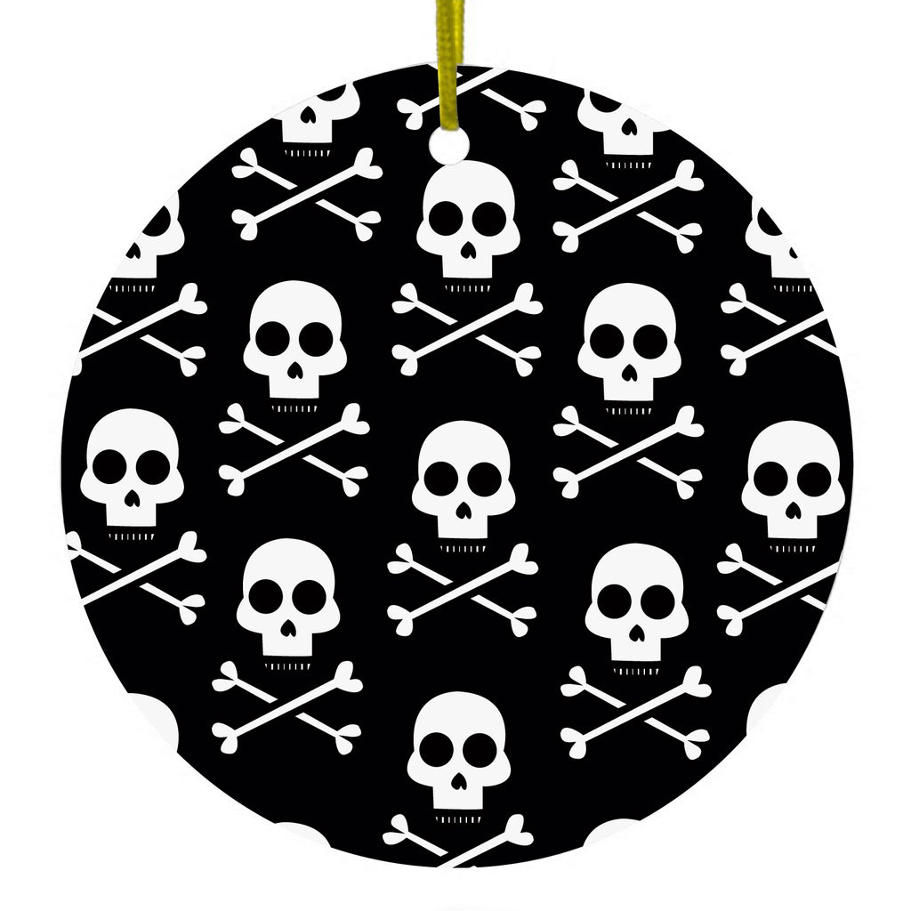 Black White Skulls Pattern Ceramic Ornament