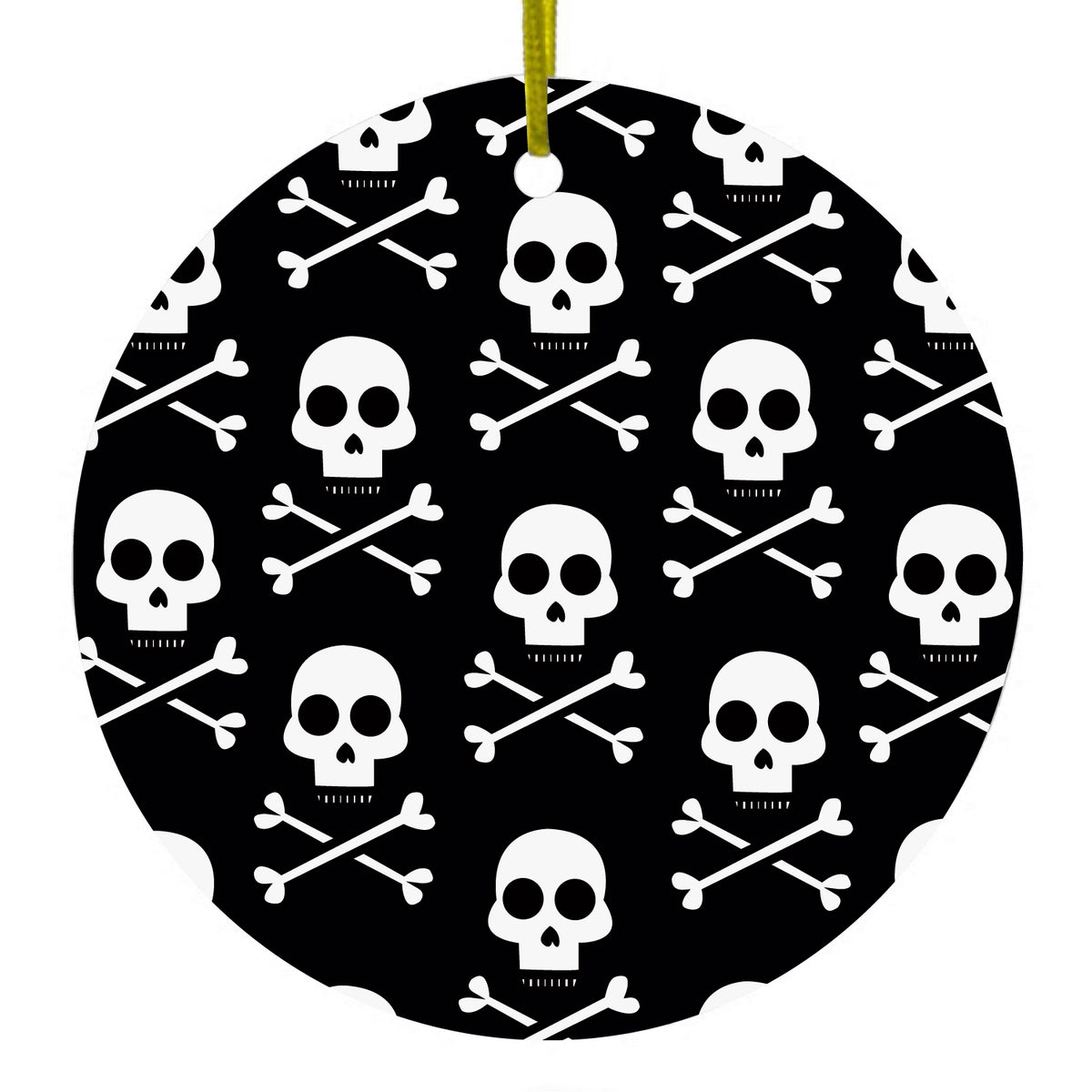 Black White Skulls Pattern Ceramic Ornament