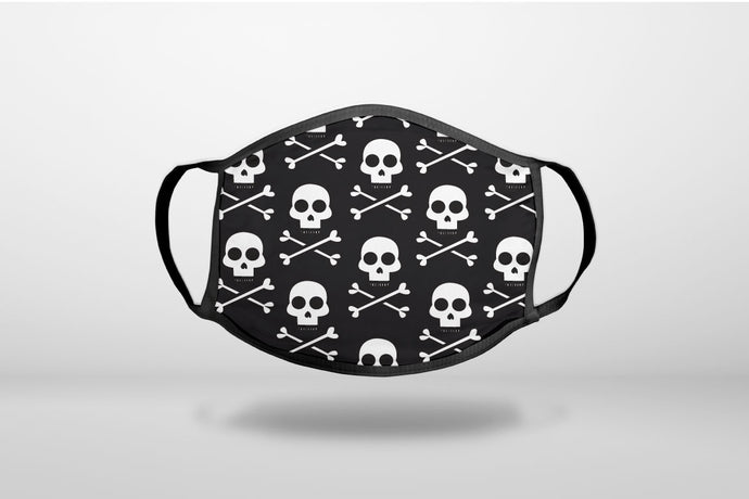Black White Skulls Pattern - 3-Ply Reusable Soft Face Mask Covering, Unisex, Cotton Inner Layer