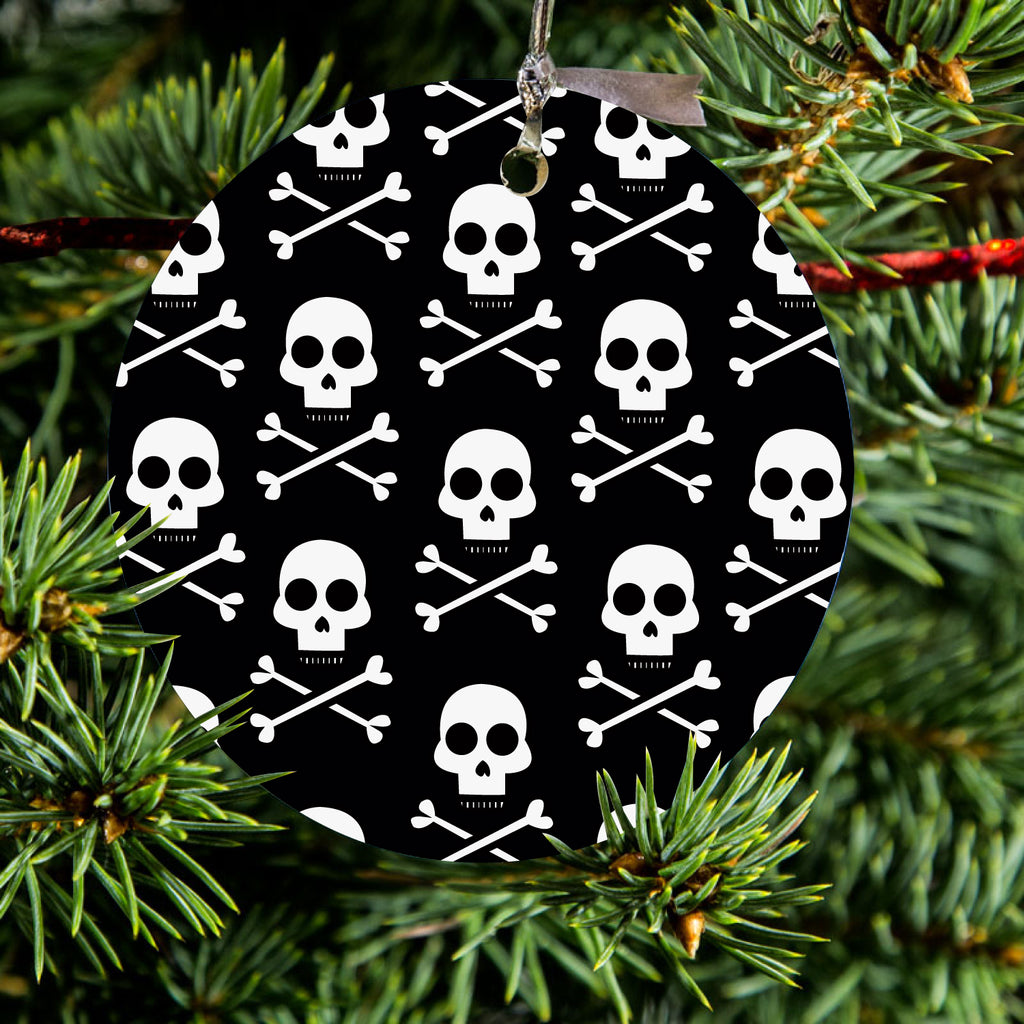 Black White Skulls Pattern Ceramic Ornament, view 2