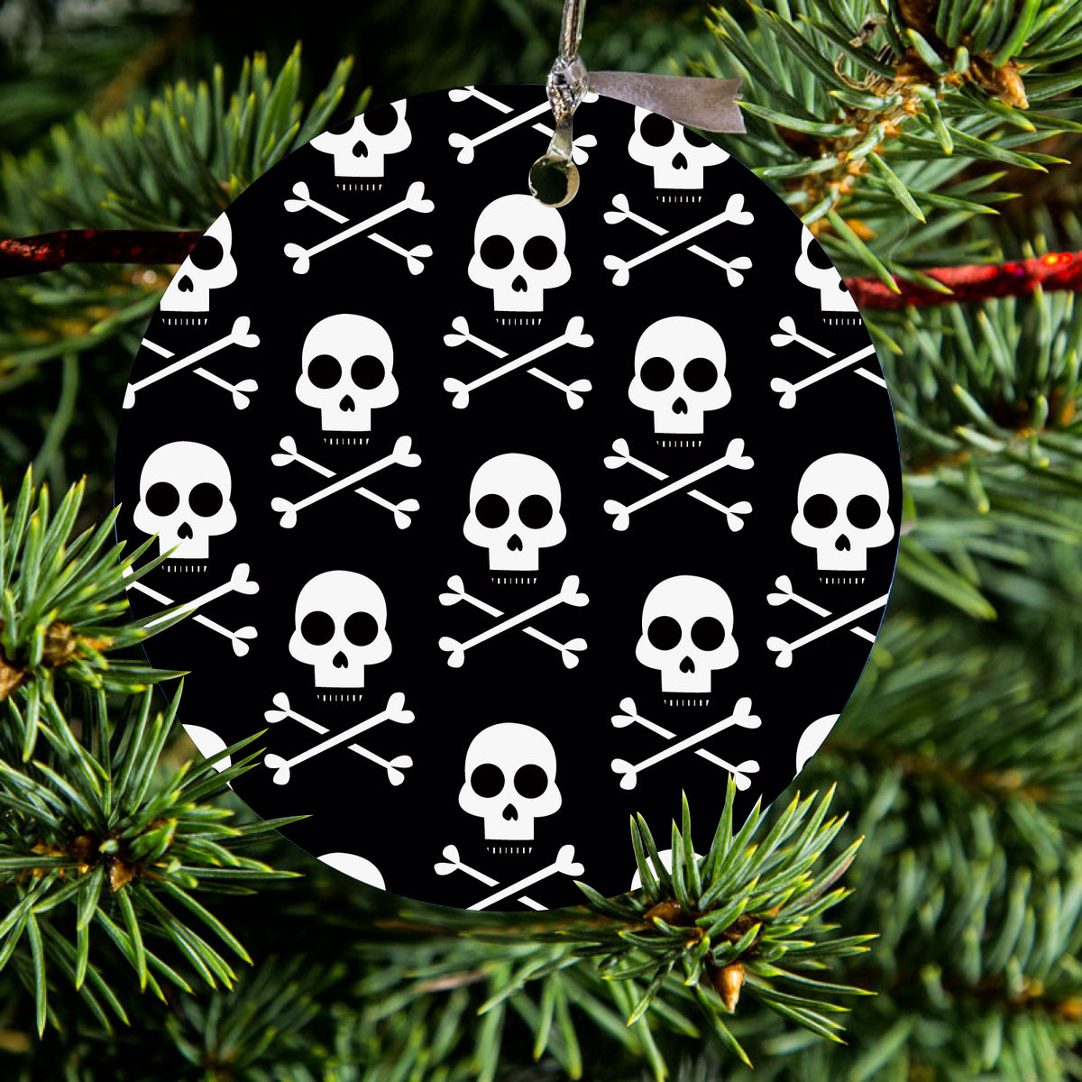 Black White Skulls Pattern Ceramic Ornament, view 2